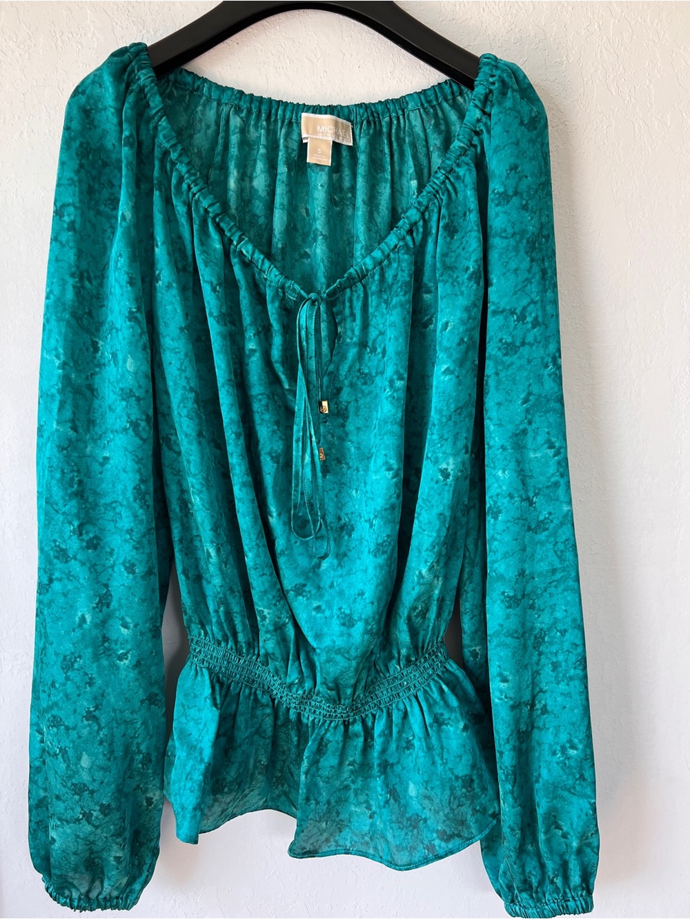 MICHAEL Michael Kors Teal Marble-Print Peasant Blouse